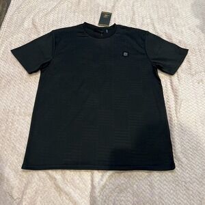 NWT Casa Moda Couture~LARGE~Men's SS Knit Tee Black Textured X Line Pattern